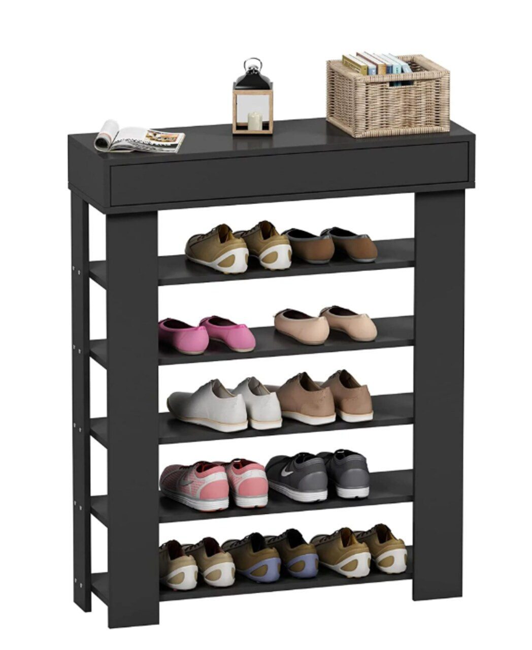SogesPower 5 Tier Shoe Storage Shelf Free Standing Shoe Organizer for  Entryway, Hallway, Black Wooden Shoe Rack